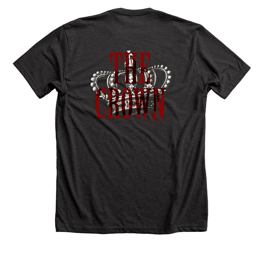 NXTGEN | Crown of Life, a Dark Grey Heather Premium Unisex Tee (back-view)