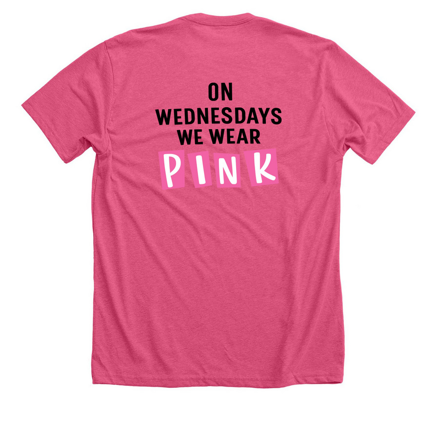 WEDNESDAYS WE WEAR PINK, a Heather Charity Pink Premium Unisex Tee (back-view)