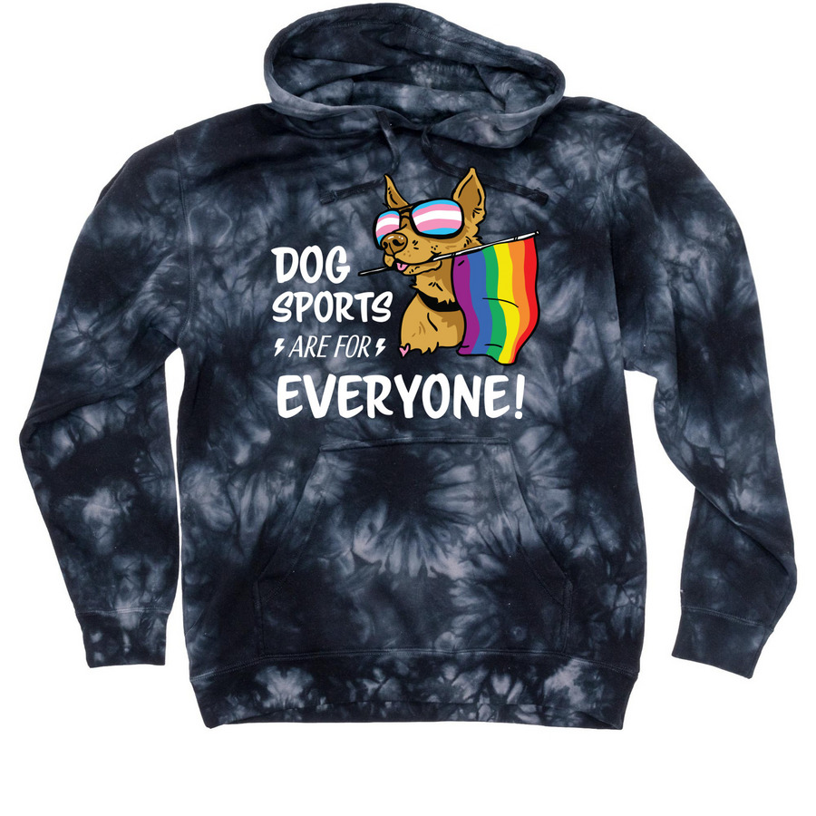Pride Dog Sports (white text), a Black Tie Dyed Pullover Hoodie