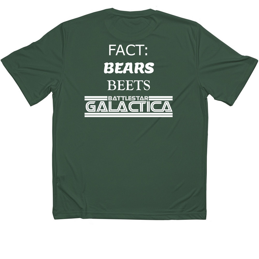 100% Polyester Bears Eat Beets, a Forest Green Classic Performance Tee (back-view)