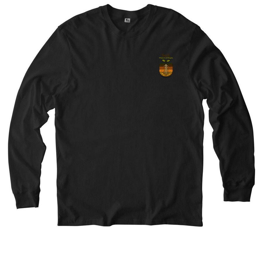 Soil. Where it all Begins XL+ options, a Deep Black Allmade Organic Cotton Long Sleeve Tee