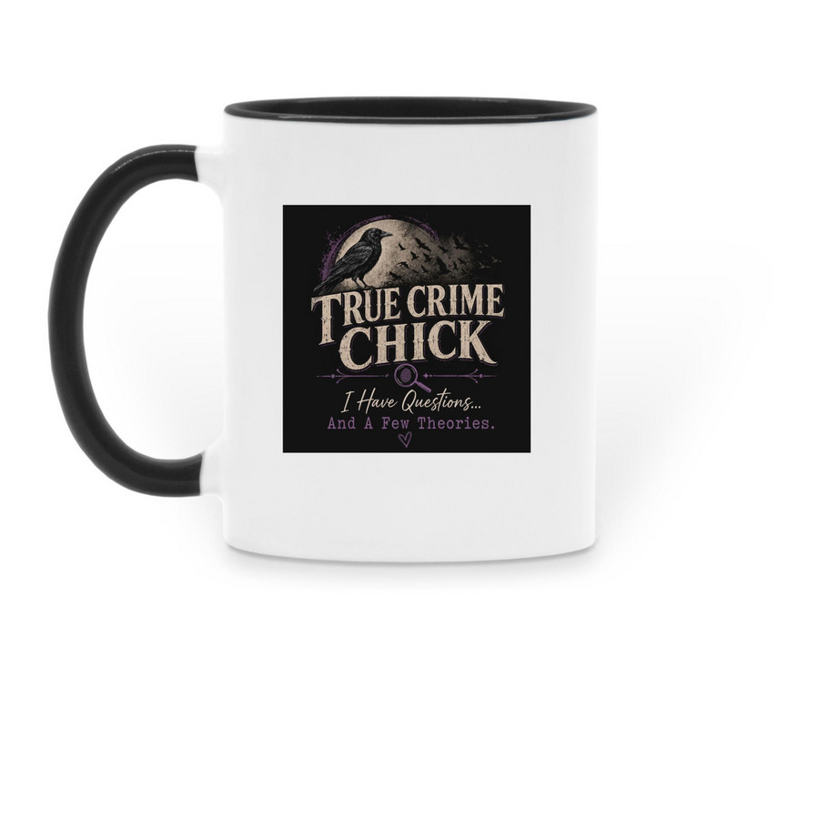 True Crime Chick MUG, a Black Two-Tone Ceramic Mug (back-view)