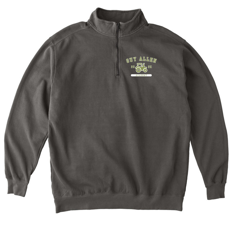 Guy Allen Varsity Zip Ups, a Pepper Comfort Colors Quarter Zip Pullover