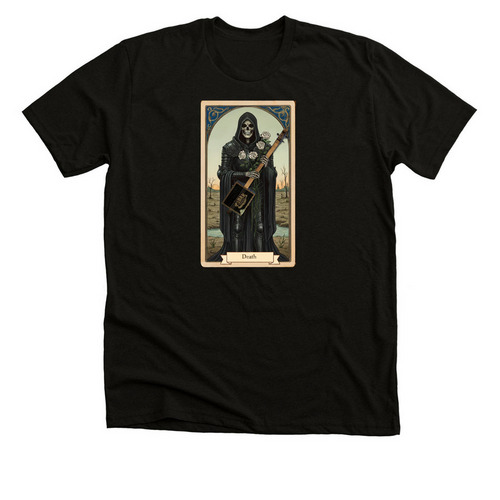 Der Tod und die Zigarren Kist Gitarre, a Solid Black Blend Premium Unisex Tee