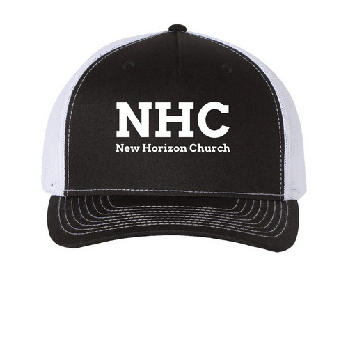 NHC Hats, a Black/ White Printed Five-Panel Trucker Cap