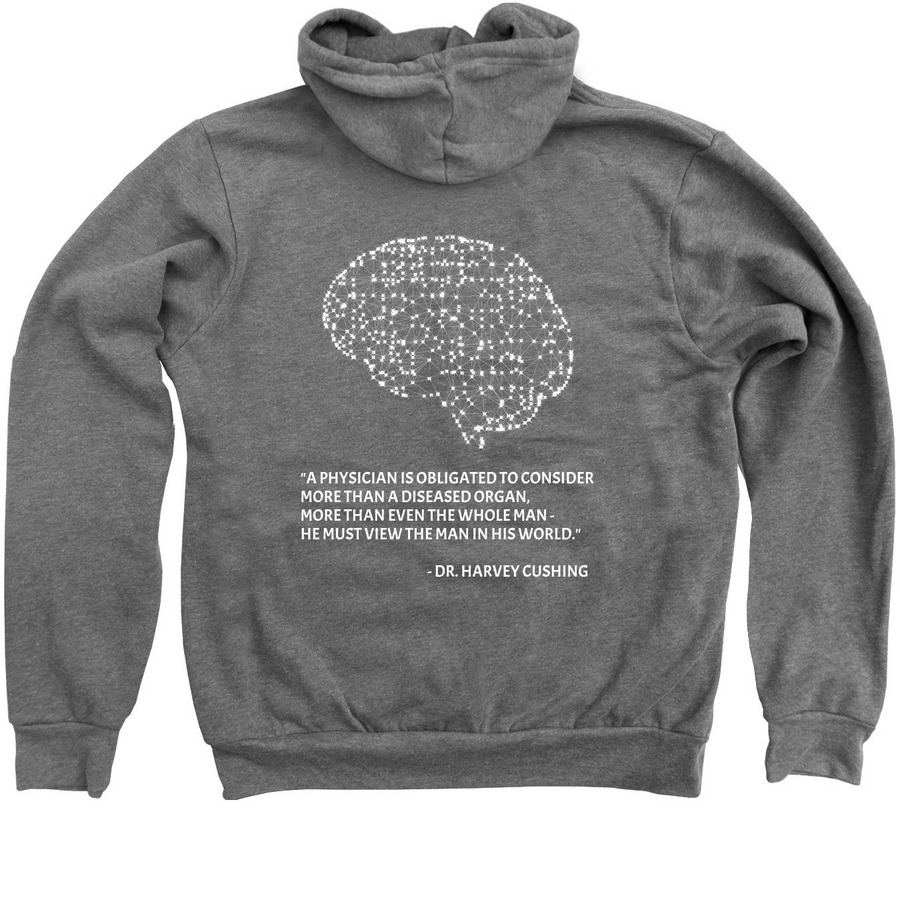 Brain White Print, a Deep Heather Zip Up Hoodie (back-view)