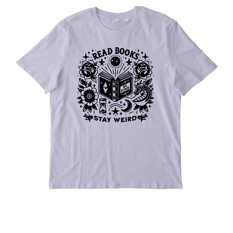 Read Books. Be Kind. Stay Weird., a Lavender Stanley/Stella Unisex Creator 2.0 Tee