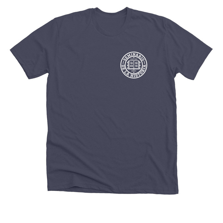 Seminary of the Story, a Heather Midnight Navy Premium Unisex Tee