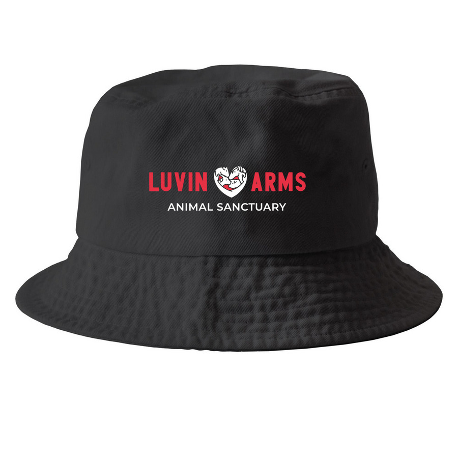 Luvin Arms Logo Hat, a Black Printed Bucket Hat