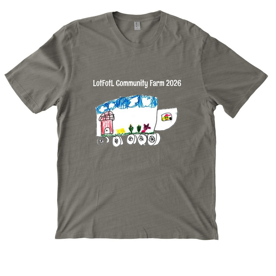 LotFotL Community Farm 2026 Design Runner Up, a Driftwood Grey Allmade Organic Cotton Mineral Dye Tee