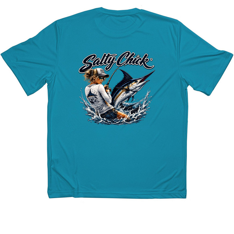 Performance wear, a Atomic Blue Classic Performance Tee (back-view)