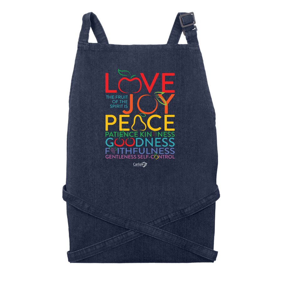 Fruits of Spirit Recycled Denim Apron, a Indigo Denim Recycled Denim Bib Apron
