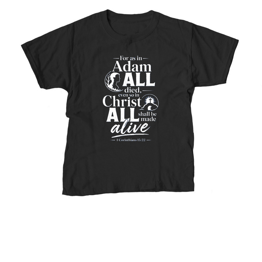 1 Cor 15:22, a Black Youth Unisex Tee