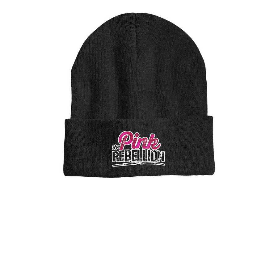 Pink Rebellion Beanie, a Heather Charcoal Printed Cuffed Beanie