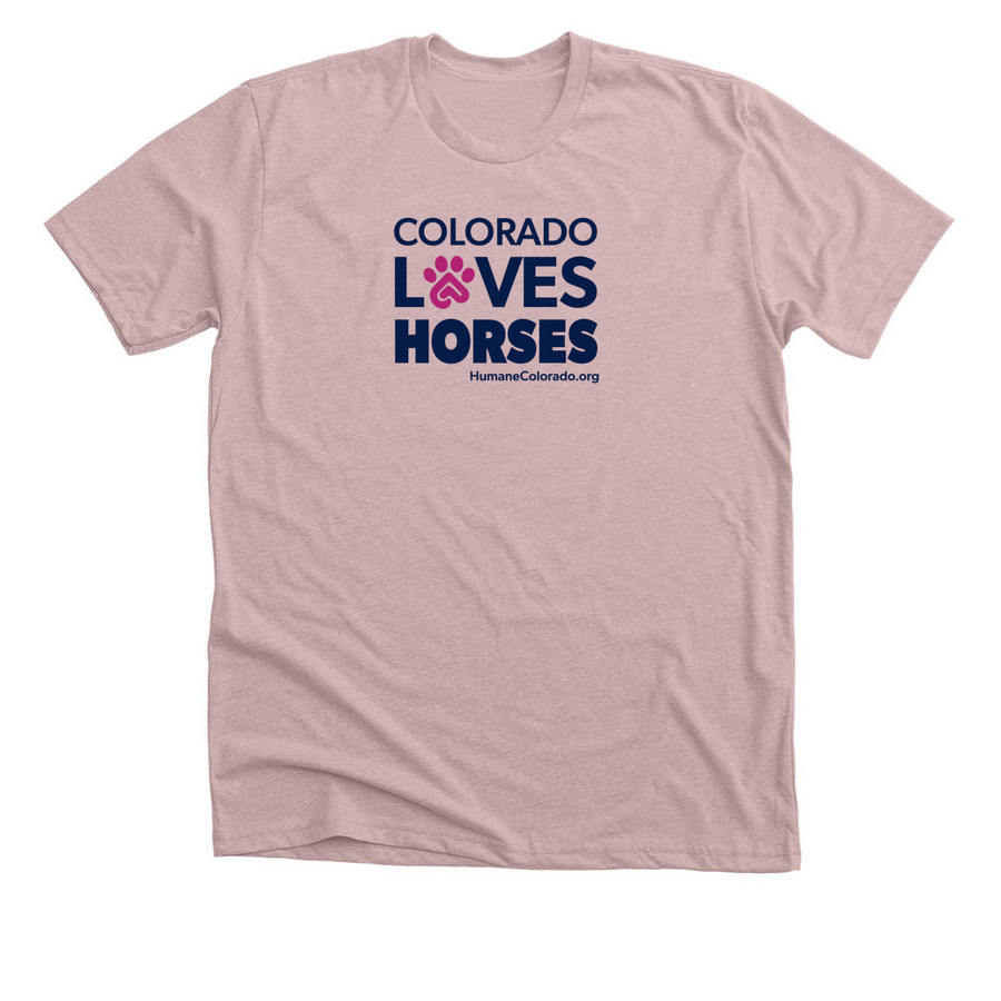 Colorado Loves Horses, a Heather Pink Gravel Premium Unisex Tee