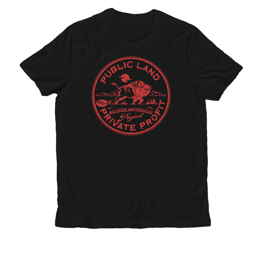 Public Land Not Private Profit (Red), a Deep Black Allmade Organic Cotton Unisex Tee