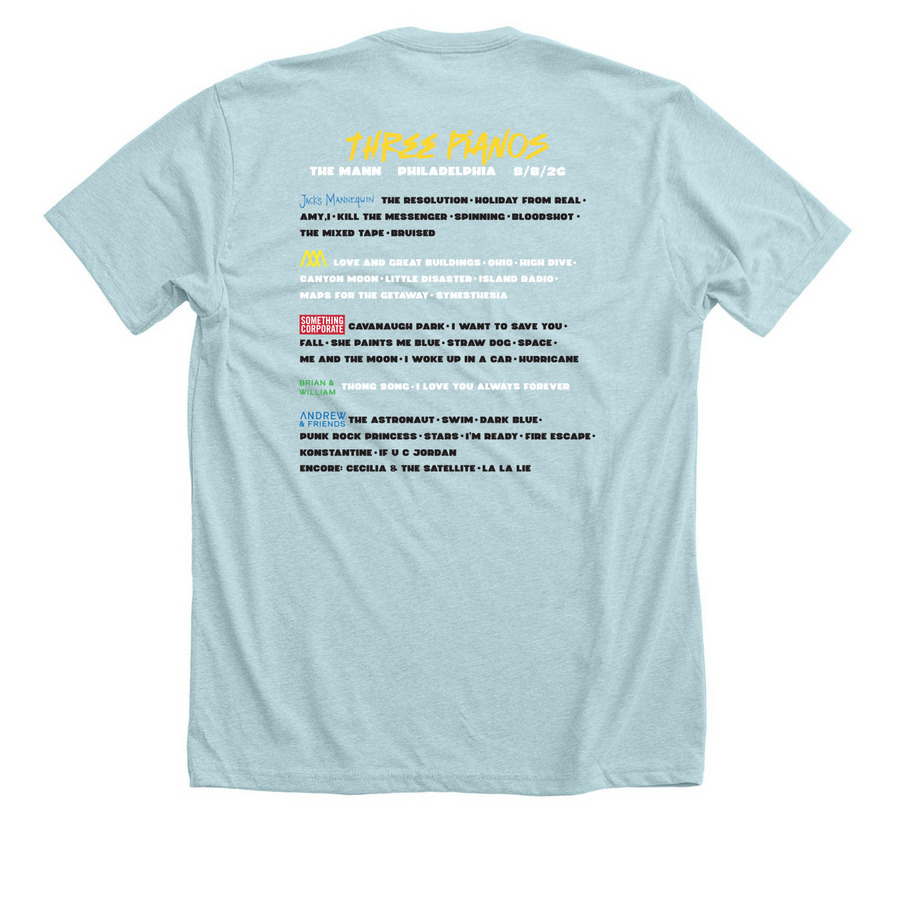 AM Three Pianos Philly, a Heather Ice Blue Premium Unisex Tee (back-view)