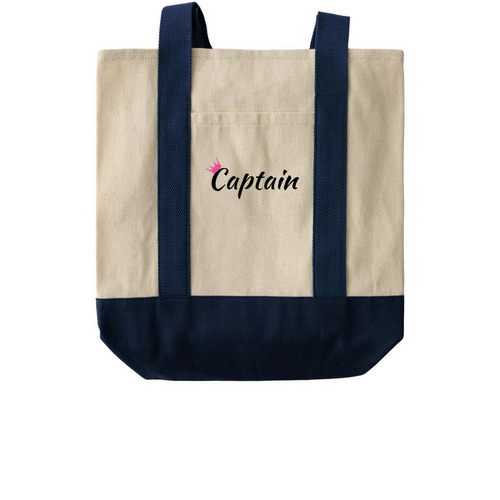 She Captain Tote Bag, a Natural/Navy Two-Tone Grocery Tote Bag