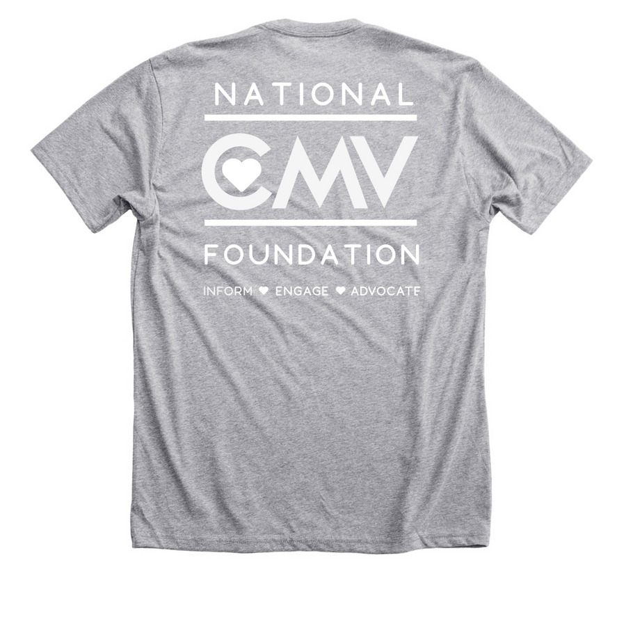 Ask Me about CMV, a Athletic Heather Premium Unisex Tee (back-view)