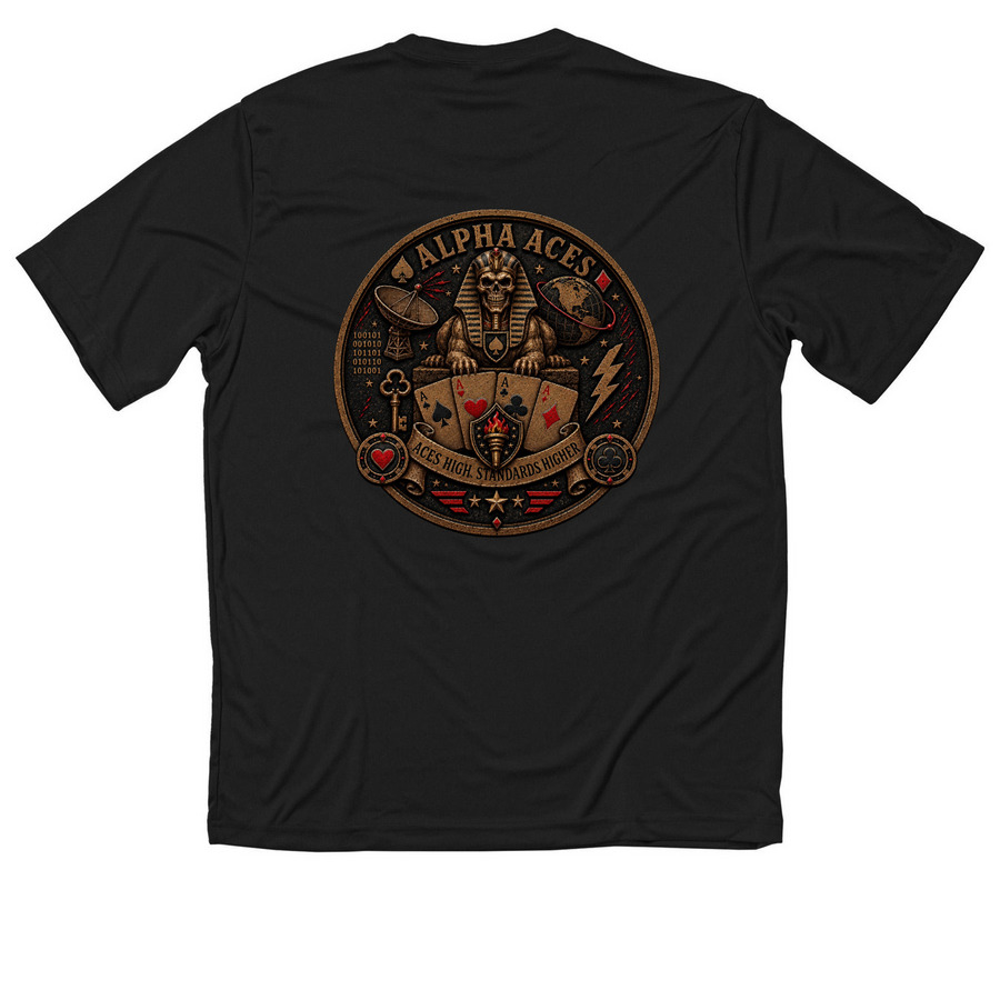 Alpha Aces, a Black Classic Performance Tee (back-view)