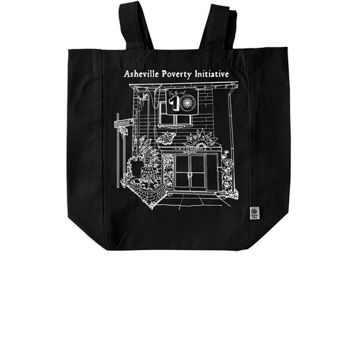 Support Asheville Poverty Initiative, a Black Recycled Cotton Tote Bag
