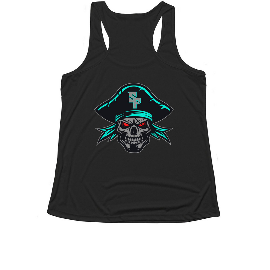 SF Front / Pirate Back Performance, a Black Women's Performance Tank (back-view)