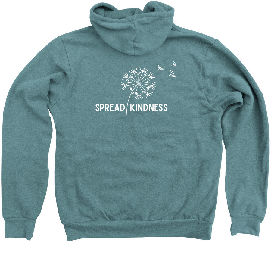 Spread Kindness Tops with Design on Back, a Heather Deep Teal Zip Up Hoodie (back-view)