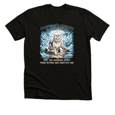 HarPURR?s Mission Purrseveres, a Black Heather Premium Unisex Tee