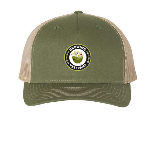 Keep Growing, a Army Olive Green/ Tan Printed Five-Panel Trucker Cap