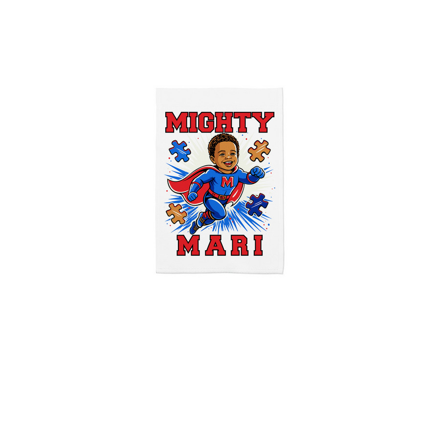 Mighty Mari, a White 12" x 18" Yard Flag