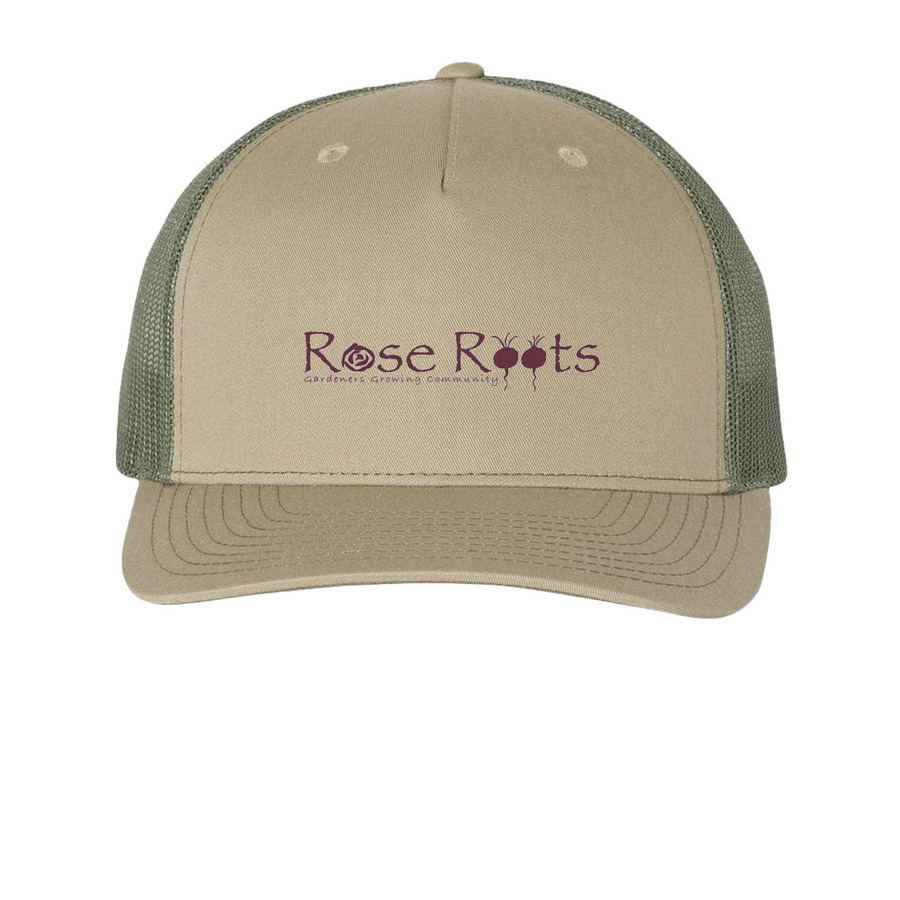 Summer Caps & Hats, a Pale Khaki/ Loden Green Printed Five-Panel Trucker Cap