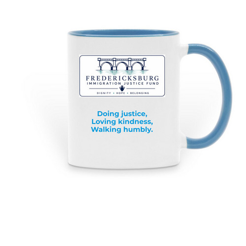 Strong Coffee. Stronger Convictions., a Light Blue Two-Tone Ceramic Mug