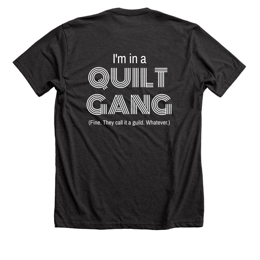Quilt Gang w/ logo (2-sided), a Dark Grey Heather Premium Unisex Tee (back-view)