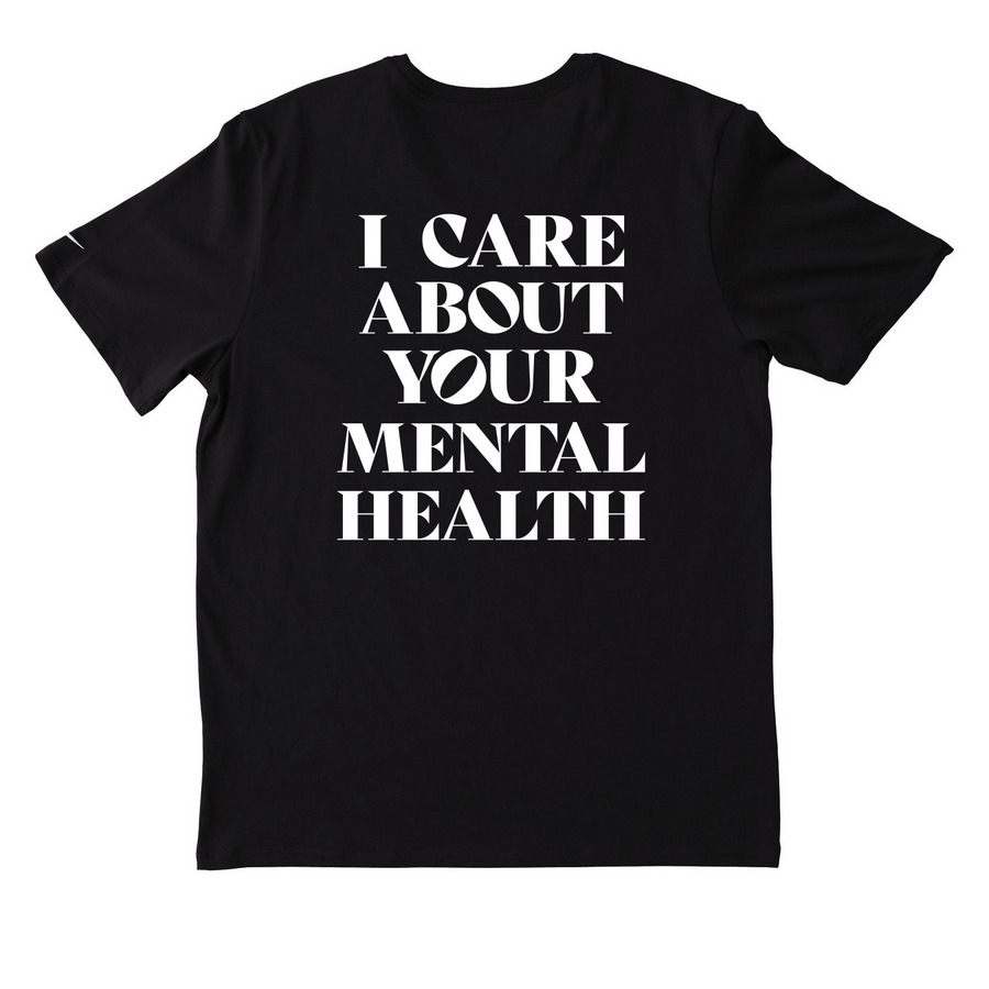 I care about your mental health active wear, a Black Nike Dri-FIT Jersey Blend Performance Tee (back-view)