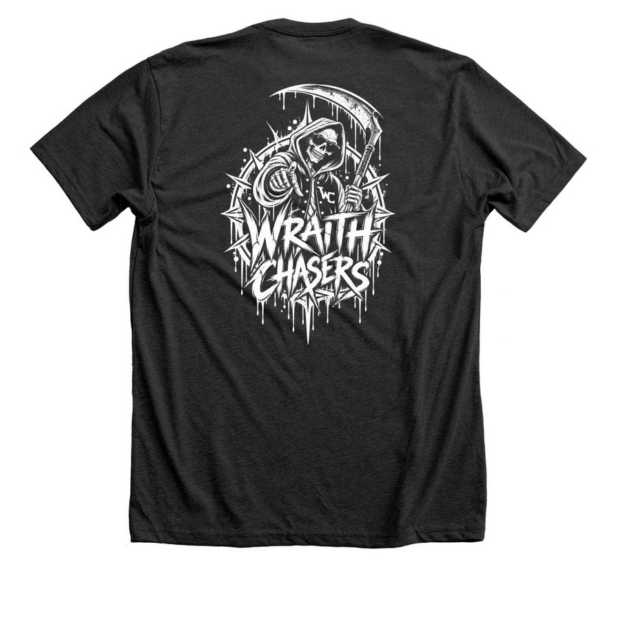Wraith Chasers Reaper, a Dark Grey Heather Premium Unisex Tee (back-view)