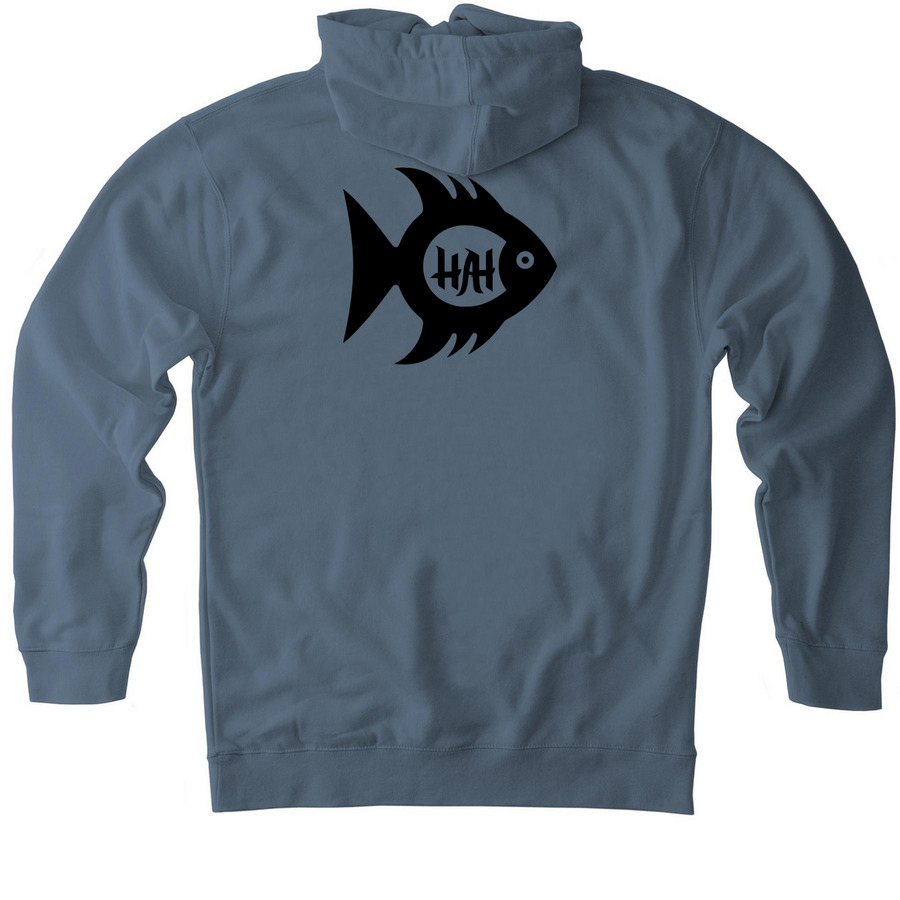 Gone fishing, a Storm Blue Heavyweight Pullover Hoodie (back-view)