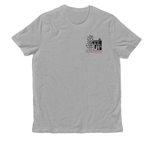 Organic Cotton Unisex T-Shirt. Burgundy logo, a Granite Grey Heather Allmade Organic Cotton Unisex Tee