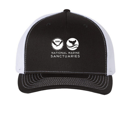 Trucker Hat, a Black/ White Printed Five-Panel Trucker Cap