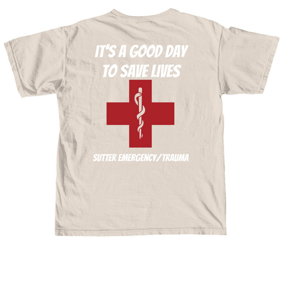 Sutter ER/Trauma &nbsp; &nbsp;(Smiley face), a Ivory Comfort Colors Unisex Tee (back-view)