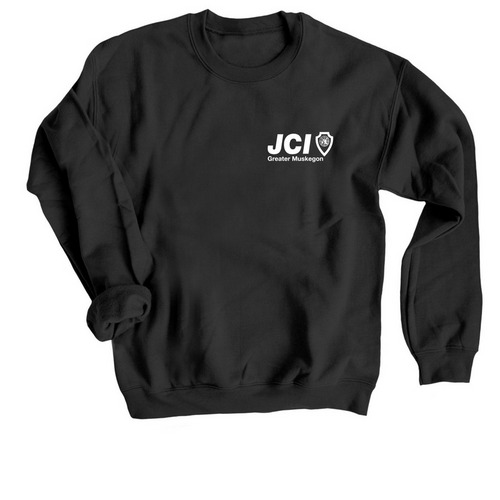 JCI Greater Muskegon - White Logo, a Black Crewneck Sweatshirt