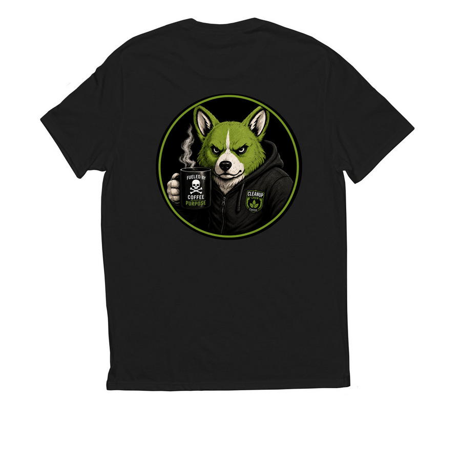 Corgi CleanUps Crew Brewed Wild Cleaned Right, a Deep Black Allmade Eco Triblend Unisex Tee (back-view)