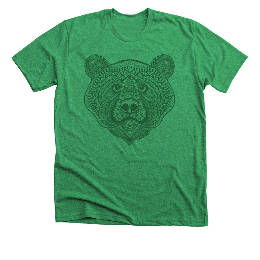 Lazy Bear Ornate Bear Tee - Green, a Heather Kelly Premium Unisex Tee