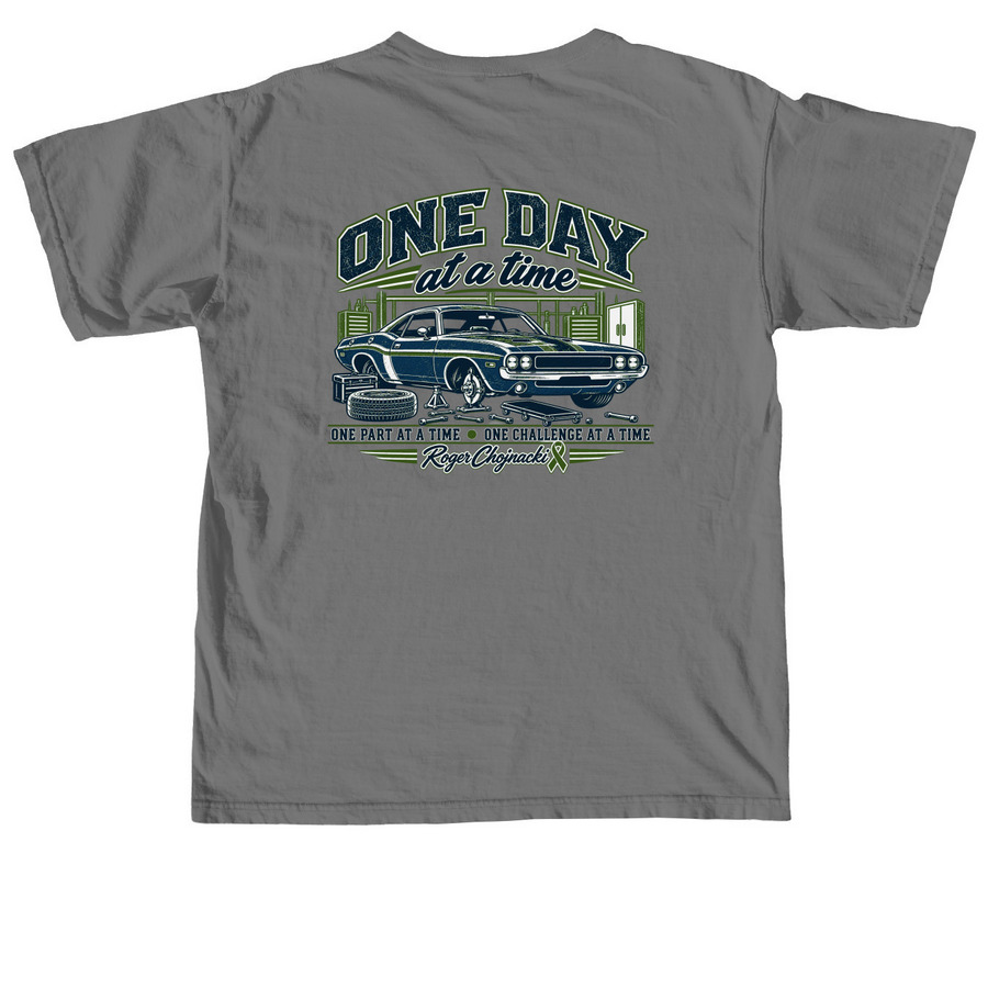 One Day at a Time: Roger's Cancer Fundraiser, a Grey Comfort Colors Unisex Tee (back-view)