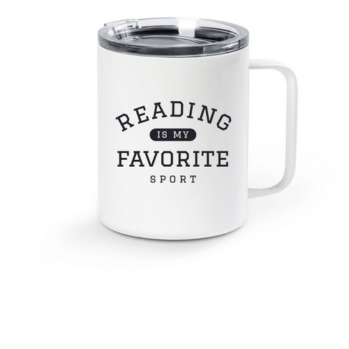 Reading on the Sidelines, a White Stainless Steel Travel Mug