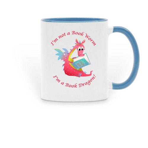 Book Dragon, a Light Blue Two-Tone Ceramic Mug