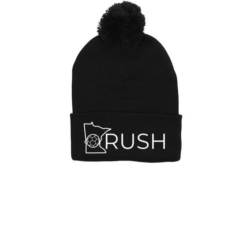 Rush Beanie, a Black Printed Pom-Pom Beanie