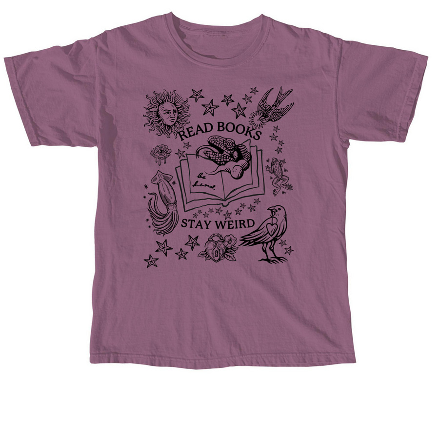 Whimsigoth! Read Books. Be Kind. Stay Weird., a Berry Comfort Colors Unisex Tee