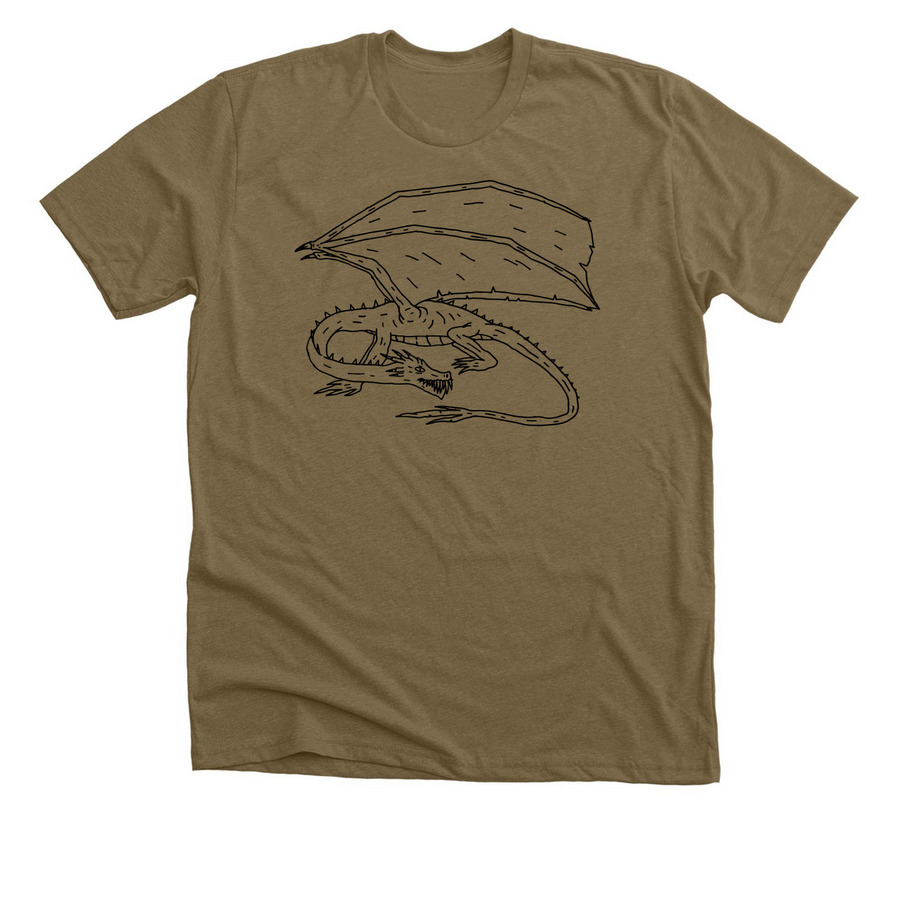 Fire Drake, a Heather Olive Premium Unisex Tee