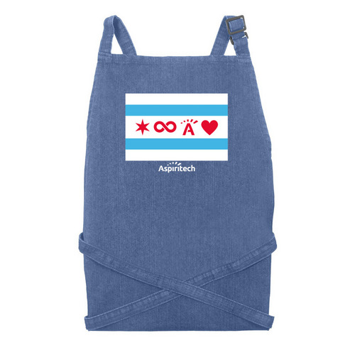 Aspiritech Chicago Flag Apron, a Denim Blue Recycled Denim Bib Apron