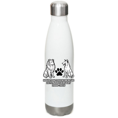 Houston Collie Rescue 25th - Water Bottles, a White Stainless Steel Water Bottle